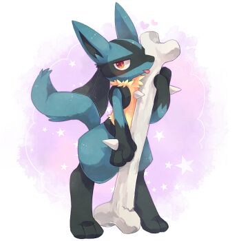 black_hair bone furry gen_4_pokemon legs lucario nintendo pate0x0 pokemon pokemon_(creature) red_eyes sidelocks spikes standing tail tongue tongue_out