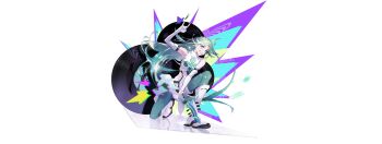 Rule 34 | 1girl, \n/, ahoge, boots, chromatic aberration, clover print, commentary, elbow gloves, english commentary, gloves, green eyes, green hair, green pants, grin, guitar, highres, holding, holding guitar, holding instrument, instrument, knee up, long hair, looking at viewer, lucky cyan (to be hero x), midriff, official art, pants, pelvic curtain, sd2190392804, shirt, side slit, sleeveless, sleeveless shirt, smile, squatting, to be hero, to be hero x, transparent background, turtleneck, very long hair, white boots, white gloves