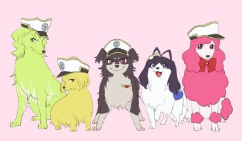 1boy 4girls animalization bad_id bad_pixiv_id bambietta_basterbine bleach bleach:_sennen_kessen-hen bow bowtie candice_catnipp dog giselle_gewelle hat liltotto_lamperd looking_at_viewer meninas_mcallon military_hat multiple_girls open_mouth ronisuke smile