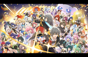 6+boys 6+girls absurdres acheron_(honkai:_star_rail) animal_ears aqua_shirt argenti_(honkai:_star_rail) arlan_(honkai:_star_rail) asta_(honkai:_star_rail) aventurine_(honkai:_star_rail) bailu_(honkai:_star_rail) bare_legs bare_shoulders black_choker black_dress black_gloves black_jacket black_pants black_shirt black_swan_(honkai:_star_rail) blade_(honkai:_star_rail) blonde_hair blue_hair bronya_rand brown_hair caelus_(honkai:_star_rail) camera cat chewing_gum chinese_commentary choker clara_(honkai:_star_rail) commentary_request cake_cat_(honkai:_star_rail) crop_top dan_heng_(honkai:_star_rail) dress dual_persona firefly_(honkai:_star_rail) fox_ears fu_xuan_(honkai:_star_rail) gallagher_(honkai:_star_rail) gepard_landau gloves green_hair grey_hair grin guinaifen_(honkai:_star_rail) hanya_(honkai:_star_rail) herta_(honkai:_star_rail) herta_(puppet)_(honkai:_star_rail) highres himeko_(honkai:_star_rail) holding holding_camera honkai:_star_rail honkai_(series) hook_(honkai:_star_rail) huohuo_(honkai:_star_rail) jacket jing_yuan jingliu_(honkai:_star_rail) kafka_(honkai:_star_rail) letterboxed lightning-lord_(honkai:_star_rail) long_hair long_sleeves luka_(honkai:_star_rail) luocha_(honkai:_star_rail) lynx_landau march_7th_(honkai:_star_rail) march_7th_(preservation)_(honkai:_star_rail) midriff misha_(honkai:_star_rail) multiple_boys multiple_girls natasha_(honkai:_star_rail) notstk numby_(honkai:_star_rail) oil-paper_umbrella pants pela_(honkai:_star_rail) pink_hair pom-pom_(honkai:_star_rail) purple_eyes purple_hair qingque_(honkai:_star_rail) red_hair red_jacket red_umbrella robin_(honkai:_star_rail) ruan_mei_(honkai:_star_rail) sampo_koski screwllum_(honkai:_star_rail) seele_(honkai:_star_rail) selfie_stick serval_landau shirt silver_wolf_(honkai:_star_rail) smile sparkle_(honkai:_star_rail) stelle_(honkai:_star_rail) stuffed_animal stuffed_toy sunday_(honkai:_star_rail) sushang_(honkai:_star_rail) svarog_(honkai:_star_rail) tail_(honkai:_star_rail) teddy_bear thigh_strap thighs topaz_(honkai:_star_rail) trailblazer_(honkai:_star_rail) trotter_(honkai:_star_rail) umbrella welt_yang white_hair white_shirt wubbaboo_(honkai:_star_rail) xueyi_(honkai:_star_rail) yanqing_(honkai:_star_rail) yukong_(honkai:_star_rail)