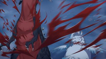 bird blood blood_splatter blurry blurry_foreground dragon filo_(filolial_form)_(tate_no_yuusha_no_nariagari) filo_(tate_no_yuusha_no_nariagari) game_cg head_out_of_frame highres night night_sky no_humans non-web_source official_art outdoors sky spread_wings tate_no_yuusha_no_nariagari tate_no_yuusha_no_nariagari_rise