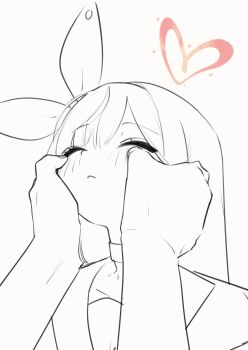 1girl animated animated_gif blue_archive bow choker closed_eyes collarbone commentary_request hair_bow halo hand_on_another&#039;s_cheek hand_on_another&#039;s_face heart heart_halo highres korean_commentary lineart looking_up looping_animation massage pink_halo plana_(blue_archive) pov pov_hands sharp_to_sharp simple_background solo_focus spot_color upper_body