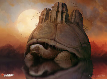 absurdres alexandre_chaudret animal creature creature_focus highres magic:_the_gathering moon oversized_animal ruins tortoise turtle