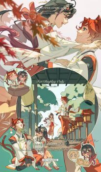 absurdres animal_ears bloomers blue_eyes cat_tail couple dress flat_color highres hug japanese_clothes multiple_views red_hair short_hair tail underwear xiabai