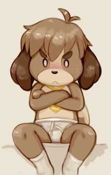 1boy animal_crossing animal_ears blush closed_mouth commentary crossed_arms dandi digby_(animal_crossing) dog_boy dog_ears dog_tail english_commentary furry furry_male looking_at_viewer male_focus male_underwear nintendo shota sitting socks tail underwear white_male_underwear