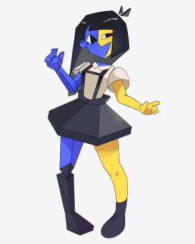 black_hair blue_skin colored_skin ena_(ena) ena_(series) ena_(web_series) floating_head geometry happy_ena highres june_buns math multicolored_skin two-tone_skin vertical-striped_bodysuit white_background yellow_skin