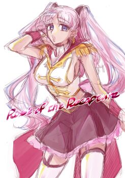 1girl artist_request blue_eyes breasts catherine_sabathra code_geass code_geass:_dakkan_no_roze earrings highres jewelry large_breasts long_hair midriff pink_hair sideboob solo twintails