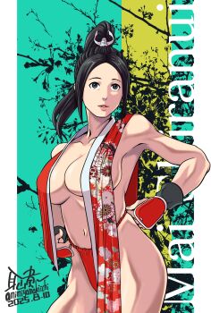 Rule 34 | 1girl, 2025, black hair, breasts, dated, fatal fury, highres, large breasts, long hair, mimiyama kiichi, shiranui mai, the king of fighters, undressing