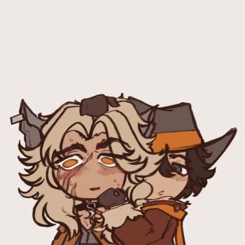animal_ears animated black_hair blonde_hair collar cowboy_hat deadlock_(game) ear_piercing green_eyes hat headpat hip_flask holliday_(deadlock) kijak mittens piercing scar scarf silver_(deadlock) tagme video wolf_ears yellow_eyes