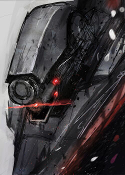 absurdres armored_core armored_core_vi:_fires_of_rubicon chuhaibane dust glint highres loader_4 mecha mecha_focus no_humans portrait red_light robot simple_background smoke