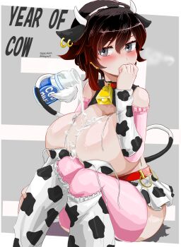 absurdres black_hair breasts cow_girl highres huge_breasts odakubara red_hair ruby_rose rwby tagme