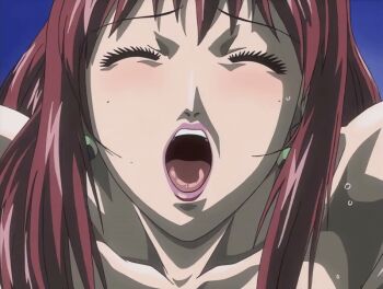 00s 1girl 2002 animated animated_gif bible_black bible_black_night_of_the_walpulgiss breasts closed_eyes collarbone earrings hetero implied_sex jewelry lipstick long_hair makeup nude open_mouth red_hair sex sex_from_behind solo sweat tagme takashiro_hiroko