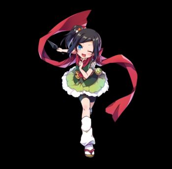 Rule 34 | 1girl, :d, bike shorts, black background, black hair, blue eyes, blush, bow, fang, finger to mouth, fishnet top, fishnets, full body, green kimono, highres, holding, holding kunai, holding weapon, iroha (merc storia), japanese clothes, kimono, kunai, leaning forward, long scarf, merc storia, merc storia art team, ninja, official art, one eye closed, open mouth, red scarf, scarf, short kimono, short sleeves, shushing, side ponytail, sidelocks, simple background, sleeveless, sleeveless kimono, smile, socks, solo, standing, tachi-e, v-shaped eyebrows, waraji, weapon, white socks, yellow bow