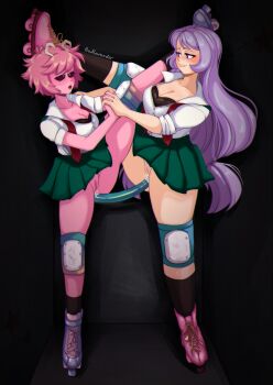 2girls absurdres ashido_mina boku_no_hero_academia dildo hado_nejire highres multiple_girls pussy sex_toy shared_object_insertion tagme yuri