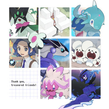 Rule 34 | 1girl, alternate eye color, alternate hair length, alternate hairstyle, aqua eyes, black sclera, blade arm, blue fire, ceruledge, closed mouth, collared shirt, colored sclera, commentary request, english text, eyelashes, fang, fire, garganacl, gradient eyes, hat, highres, holding, holding tera orb, juliana (pokemon), maushold, maushold (family of four), meowscarada, mimura (nnnnnnnnmoo), miraidon, mouse (animal), multicolored eyes, narrowed eyes, necktie, nintendo, non-humanoid robot, open mouth, outstretched arm, palafin, palafin (hero), palafin (zero), pink eyes, pixel eyes, pokemon, pokemon (creature), pokemon sv, purple eyes, purple hair, purple necktie, reaching, reaching towards viewer, robot, school uniform, shirt, short hair, skin fang, smile, source quote, teeth, tera orb, tinkaton, tooth, uva academy school uniform, white shirt