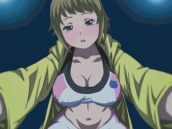 10s 1girl animated animated_gif blonde_hair blue_eyes blush covered_erect_nipples female_focus gundam gundam_build_fighters gundam_build_fighters_try hair_ornament hoshino_fumina pov solo source_request