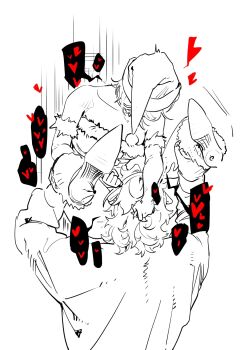 1boy 1girl animal_costume antlers bare_shoulders bikini christmas collarbone commentary_request cunnilingus elbow_gloves from_behind full_body fur-trimmed_bikini fur-trimmed_gloves fur_trim gloves hat heart hetero high_heels highres holding_another's_horns horns monochrome oral original reindeer_antlers reindeer_costume santa_bikini santa_costume santa_hat short_hair simple_background speech_bubble spoken_heart swimsuit thai_commentary unholymilk upper_body white_background