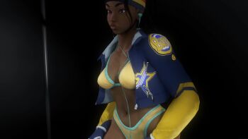 1boy 1girl 3d animated artist_request ass bikini black_hair breasts brown_eyes colored_tips crop_top dancing dark-skinned_female dark_skin full_body hairband highleg highleg_bikini highres jacket kimberly_jackson long_hair multicolored_hair navel official_alternate_costume open_clothes open_jacket quad_braids smile solo source_request standing street_fighter street_fighter_6 swimsuit tagme thighs thong thong_bikini very_dark_skin video yellow_bikini