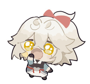 aged_down bow chibi chibi_only hair_bow honkai:_star_rail honkai_(series) jing_yuan long_hair male_focus mississipping open_mouth ponytail red_bow simple_background white_background white_hair yellow_eyes