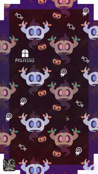 alternate_color blue_eyes candy colored_sclera food full_body gen_6_pokemon halloween hat highres lollipop looking_at_viewer meme_(sleepsheep) nintendo no_humans open_mouth phantump pokemon pokemon_(creature) pokemon_focus pumpkin red_eyes shiny_pokemon swirl_lollipop witch_hat