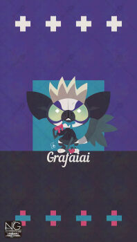 animal_focus cross finger_painting full_body grafaiai green_eyes highres looking_at_viewer meme_(sleepsheep) nintendo no_humans paint pokemon pokemon_(creature) pokemon_focus tail