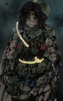 Rule 34 | 1girl, absurdres, biceps, blood, blood on clothes, blood on face, blood on hands, bracer, commentary, dc comics, depressed, diana prince, empty eyes, english commentary, gold bracer, hat, highres, jacket, lasso, lasso of truth, military combat uniform, military dress uniform, military hat, military jacket, military uniform, park ongjol, soldier, superhero costume, western comics (style), wonder woman