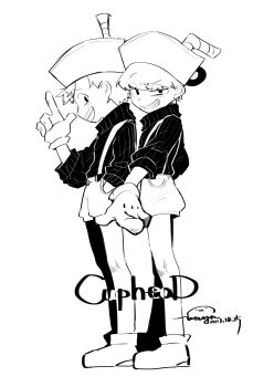 2017 2boys :d absurdres amy7996659 ankle_boots artist_name bare_legs behind_another boots brothers child chinese_commentary commentary commentary_request copyright_name cuphead cuphead_(game) dated drinking_straw english_commentary fewer_digits foreshortening from_side full_body greyscale grin hair_behind_ear hat high_contrast highres index_finger_raised long_sleeves male_focus mixed-language_commentary monochrome mugman multiple_boys open_mouth pointing pointing_at_viewer pointing_up profile puffy_long_sleeves puffy_shorts puffy_sleeves raised_eyebrow ribbed_sweater short_hair shorts siblings simple_background smile standing suspender_shorts suspenders sweater swept_bangs turtleneck turtleneck_sweater uneven_eyes very_short_hair white_background