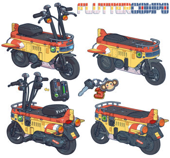 brand_name_imitation cameron_sewell commentary english_commentary flutter_(mega_man) highres honda_motocompo key charm_(object) mechanical mega_man_(series) mega_man_legends_(series) minibike motor_vehicle motorcycle no_humans noped white_background