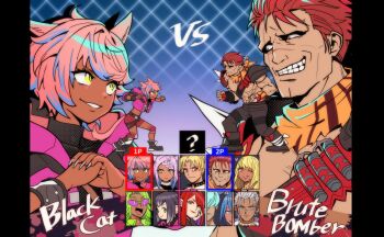 Rule 34 | 5girls, 6+boys, abs, ahoge, ammunition pouch, animal ears, argyle background, armor, belt, black border, black cat (ff14), black hair, black pants, black wrist cuffs, blonde hair, blue background, blue hair, blue light, border, braid, brown belt, brown shoes, brute bomber, cat ears, cat girl, character name, character request, character select, check clothing, closed mouth, clothing request, commentary request, crop top, curtained hair, dancing green, dede (qwea 00000), deep blue (ff14), eheeya (ff14), english text, eutrope (ff14), fighting game, fighting stance, final fantasy, final fantasy xiv, fingerless gloves, fingernails, fist in hand, front braid, gloves, glowing, glowing eyes, gradient background, green hair, green shirt, grin, hair over eyes, hair slicked back, hand on own cheek, hand on own face, hector (ff14), highres, honey b. lovely, jacket, jewelry, korean commentary, long bangs, long fingernails, long hair, medium hair, mole, mole under mouth, multiple boys, multiple girls, multiple others, necklace, one eye closed, open mouth, own hands together, pants, pillarboxed, pink-tinted eyewear, pink background, pink hair, pink jacket, pouch, red eyes, red gloves, red hair, red hot (ff14), red lips, red shorts, retsarra (ff14), scarf, shirt, shoes, short-sleeved jacket, short hair, short sleeves, shorts, shoulder armor, shoulder spikes, shoulder strap, slit pupils, smile, smirk, spikes, square jawline, sugar riot, sunglasses, swept bangs, the tyrant (ff14), tinted eyewear, v, v-shaped eyebrows, vamp fatale, vs, white hair, white nails, white shirt, wrist cuffs, yaana (ff14), yellow eyes, yellow scarf, yellow shirt