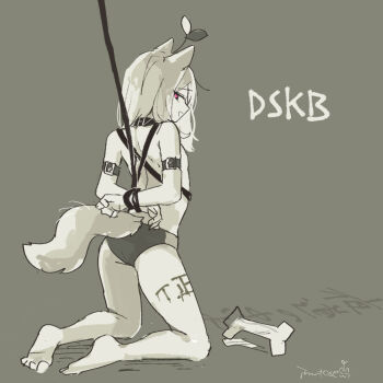 1girl animal_ears arms_behind_back barefoot bdsm bondage bone bound collar heart heart-shaped_pupils inutose kneeling no_bra original slave symbol-shaped_pupils tail