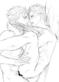 2boys anal archer_(fate) bar_censor blush boy_on_top censored completely_nude cu_chulainn_(fate) cu_chulainn_(lancer)_(fate) fate/stay_night fate_(series) from_side greyscale hand_on_another&#039;s_thigh highres legs_up long_hair looking_at_another lying male_focus male_penetrated mondi_hl monochrome multiple_boys nude on_back open_mouth saliva sex short_hair sweat yaoi