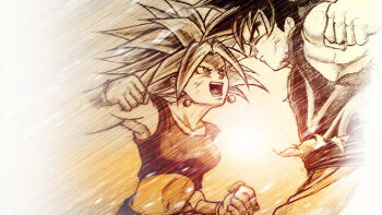 10s breasts capcom_vs._snk capcom_vs._snk_2 clenched_hand dragon_ball dragon_ball_super earrings jewelry kefla_(dragon_ball) medium_breasts muscular muscular_female open_mouth potara_earrings saiyan son_goku spiked_hair stomach super_saiyan tank_top tournament_of_power ultra_instinct wristband