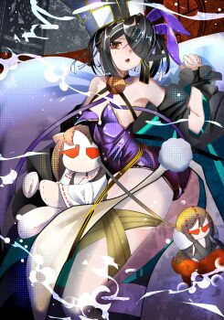 1girl absurdres adapted_costume animal_ears ass black_hair breasts brown_eyes commentary_request fake_animal_ears fake_tail fate/grand_order fate_(series) hair_over_one_eye hat highres kitsunebi44410 lady_yu_doll looking_at_viewer mole mole_under_eye open_mouth playboy_bunny rabbit_ears rabbit_tail short_hair small_breasts solo tail xu_fu_(fate) xu_fu_(third_ascension)_(fate)