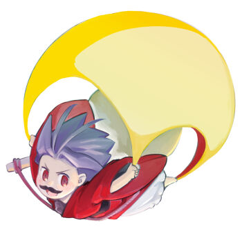 Rule 34 | 1girl, cape, daitai konna kanji, fake facial hair, fake mustache, full body, holding, japanese clothes, kimono, long hair, looking at viewer, mario (series), nintendo, one-hour drawing challenge, open mouth, parody, purple hair, red eyes, red kimono, simple background, smile, solo, sukuna shinmyoumaru, super mario world, touhou, v-shaped eyebrows, white background, wide sleeves, yellow cape