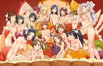 6+girls age_difference akizuki_ritsuko alternate_hairstyle amami_haruka antenna_hair apple aqua_eyes armpits arms_at_sides arms_up ass banana barefoot black_hair blonde_hair blue_hair blue_pubic_hair blueberry blush bow breasts brown_eyes brown_hair brown_pubic_hair bun cake casual_nudity cherry collarbone colored_pubic_hair completely_nude dragon_fruit drill_hair eating embarrassed everyone feet feet_up female_focus finger_to_mouth flat_chest food forehead fruit futami_ami futami_mami ganaha_hibiki glasses green_hair grin hagiwara_yukiho hair_bow hair_bun hair_ornament hair_ribbon hairband hand_up hands_on_ground happy head_rest height_difference high_ponytail holding holding_another's_arm holding_food holding_fruit hoshii_miki idolmaster idolmaster_(classic) kikuchi_makoto kisaragi_chihaya kiwi_(fruit) kneeling large_breasts leaning_forward long_hair looking_at_viewer lying mandarin_orange medium_breasts medium_hair minase_iori miura_azusa multiple_girls namco navel neck nipples nishigori_atsushi nude nude_filter on_stomach one_eye_closed open_mouth orange_(fruit) orange_hair otonashi_kotori oversized_food oversized_object parted_bangs plum pointing_finger ponytail pubic_hair purple_eyes pussy raspberry ribbon shijou_takane shiny_skin short_hair short_side_ponytail siblings side_bangs side_ponytail sidelocks silver_hair silver_pubic_hair single_hair_bun sisters sitting sliced small_breasts smile soles standing strawberry surprised takatsuki_yayoi take_your_pick teeth the_pose thighs third-party_edit toes tomboy tongue twin_drills twins twintails uncensored unworn_clothes very_long_hair waving white_bow white_hairband white_ribbon wink