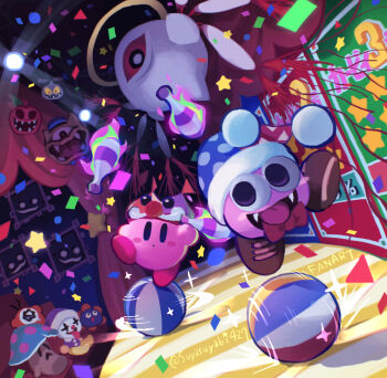 angry_scarfy ball beachball blue_eyes blush_stickers bow bowtie cackling_painting circus_kirby clown commentary_request confetti copy_ability crazy_smile dark_background dark_persona empty_eyes fangs gooey_(kirby) gooey_(mock_matter)_(kirby) halo hat horror_(theme) jester_cap juggling kirby kirby_(series) kirby_super_star marx_(kirby) marx_(true_form)_(kirby) mister_anglep nintendo one-eyed open_mouth perot_(kirby) poison_mash propeller_(kirby) purple_eyes red_bow red_bowtie red_eyes scarfy smile stage stage_lights suyasuyabi tongue tongue_out twitter_username waddle_doo watermark wings zero_two_(kirby)