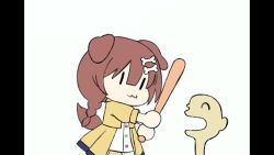 1girl :3 animal_ears animated audible_speech baseball_bat bone bone_hair_ornament bonk brown_hair dog_ears dog_girl dog_tail dress ernestitor hair_ornament holding holding_baseball_bat hololive inugami_korone inugami_korone_(1st_costume) jacket listener_(inugami_korone) long_hair looping_animation meme short_dress sound tail teardrop tears twintails video virtual_youtuber white_background yellow_jacket