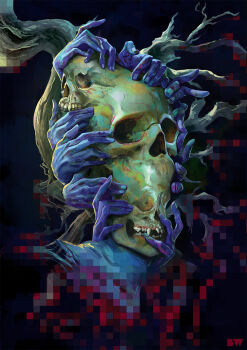 blue_skin branch burden_walker censored colored_skin deformed eldritch_abomination highres logo mosaic_censoring no_humans original skull