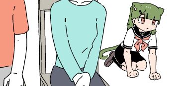 animal_ears animated animated_gif black_socks cat_ears cat_girl cat_tail chair expressionless green_hair kneehighs kneeling loafers low_twintails rag-chan ragcats red_eyes rid0922 school_uniform serafuku shoes simple_background socks tail twintails