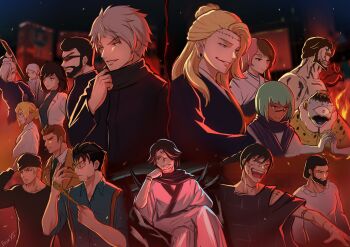 beanie character_request choso_(jujutsu_kaisen) choso_(jujutsu_kaisen)_(cosplay) cinder_fall cosplay crossover emerald_sustrai eryx45 fire formal_clothes fushiguro_touji fushiguro_touji_(cosplay) getou_suguru getou_suguru_(kenjaku) getou_suguru_(kenjaku)_(cosplay) glynda_goodwitch gojou_satoru gojou_satoru_(cosplay) hanami_(jujutsu_kaisen) hanami_(jujutsu_kaisen)_(cosplay) hat highres ieiri_shoko ieiri_shoko_(cosplay) iori_utahime iori_utahime_(cosplay) jacket jogo_(jujutsu_kaisen) jogo_(jujutsu_kaisen)_(cosplay) jujutsu_kaisen long_sleeves mahito_(jujutsu_kaisen) mahito_(jujutsu_kaisen)_(cosplay) mei_mei_(jujutsu_kaisen) mei_mei_(jujutsu_kaisen)_(cosplay) nanami_kento nanami_kento_(cosplay) neopolitan_(rwby) professor_ozpin qrow_branwen robe rwby ryoumen_sukuna_(jujutsu_kaisen) ryoumen_sukuna_(jujutsu_kaisen)_(cosplay) salem_(rwby) shirt suit taiyang_xiao_long tape_measure ui_ui_(jujutsu_kaisen) ui_ui_(jujutsu_kaisen)_(cosplay) uraume_(jujutsu_kaisen) uraume_(jujutsu_kaisen)_(cosplay) white_jacket white_robe white_shirt white_suit whitley_schnee winter_schnee yellow_shirt