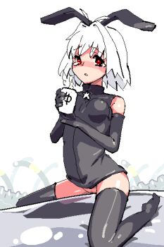 1girl animal_ears animated animated_gif bare_shoulders blush bottomless bouncing_breasts breasts coffee covered_erect_nipples drink elbow_gloves female_focus fumoe gloves jellyfish kaqo mabinogi no_panties oekaki player_character_(mabinogi) pussy rabbit_ears red_eyes short_hair sleeveless sleeveless_turtleneck solo solo_focus tears tentacle_sex tentacles thighhighs turtleneck uncensored vaginal white_hair