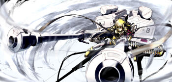 1girl ammunition ammunition_belt anti-materiel_cartridge anti-materiel_rifle autocannon blonde_hair boots bullet cannon cannon_cartridge dendrobium_schema explosive female_focus foreshortening grenade grenade_cartridge gun hair_over_one_eye harkonnen_ii hellsing huge_weapon miniskirt red_eyes rifle rifle_grenade seras_victoria skirt sniper_rifle solo tect thighhighs uniform vladimir_(hellsing) weapon wind