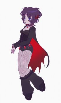 1girl animification cape colored_skin dc_comics fishnet_pantyhose fishnets forehead_jewel grey_skin highres kojirou_(mesurf1) looking_at_viewer pantyhose purple_hair raven_(dc) short_hair solo superhero_costume teen_titans