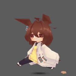 1girl 3d agnes_tachyon_(tach-nology)_(umamusume) agnes_tachyon_(umamusume) animated chibi coat esukevi grey_background running sleeves_past_fingers sleeves_past_wrists solo tagme umamusume video white_coat