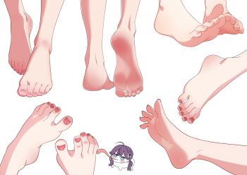1girl absurdres character_request copyright_request doro_(nikke) feet feet_only foot_focus goddess_of_victory:_nikke highres licking licking_foot multiple_views nail_polish red_nails simple_background soles toenail_polish toenails toes toxic_pter