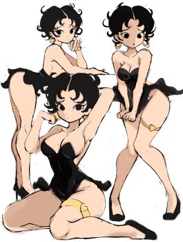 Rule 34 | 1girl, ass, betty boop, betty boop (character), black dress, black eyes, black footwear, bracelet, breasts, dress, earrings, gold earrings, gold necklace, high heels, highres, hoop earrings, jewelry, medium breasts, messy hair, necklace, rakeemspoon, short hair, thighlet