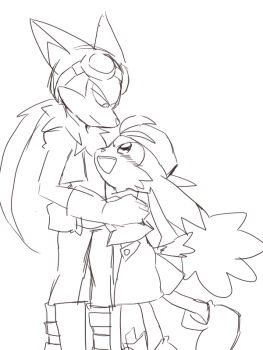 age_difference artist_request bandai_namco black_fur blush cat child furry guntz hug kaze_no_klonoa klonoa klonoa_heroes long_ears looking_at_another shota size_difference wolf yaoi