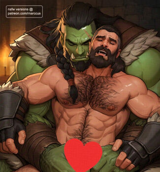 2boys abs bara beard braid braided_ponytail candle couple dungeon facial_hair fantasy full_beard happy_sex interracial large_pectorals male_focus marcus_(rnarccus) mature_male multiple_boys muscular muscular_male navel navel_hair nipples orc original pectorals scar scar_on_face scar_on_forehead size_difference thick_arm_hair thick_beard thick_chest_hair thick_eyebrows torogao upper_body very_hairy yaoi