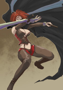 1girl absurdres bloodrayne breasts cleavage dhampir half-human highres large_breasts red_hair tagme undead vampire