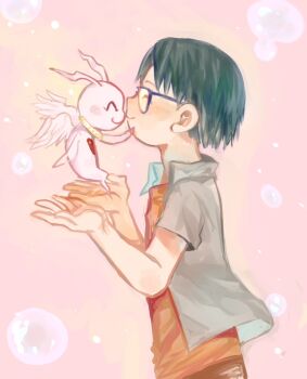 Rule 34 | 1boy, closed eyes, digimon, digimon (creature), glasses, heart, holy ring, kitagawa kenta, marinangemon, wings